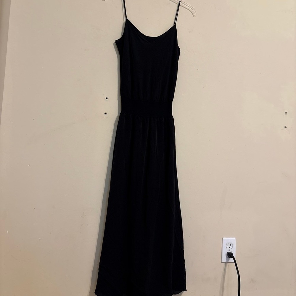 Theory Rib WB Dress Silk Combo K0402601 Black Small Sleeveless Midi Silk Dress - Picture 5 of 16